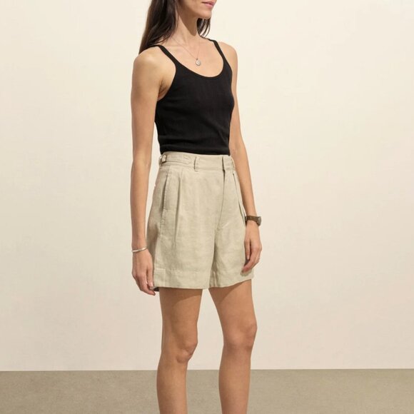 Buck Mason Riviera Tan Linen High-Waisted Pleated Short Size 30 - Picture 4 of 11